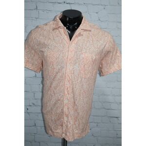 J Crew Hawaiian Shirt Mens Large Loop Collar Pink Floral Leaf Print Knit Beach